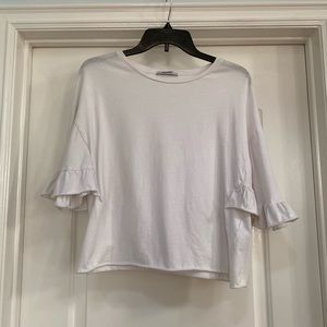 Zara Ruffle Cape Short Sleeve White Tee Top